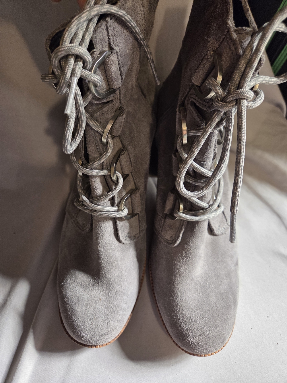 Sorel Gray Suede Lace-Up Ankle Heeled Boots